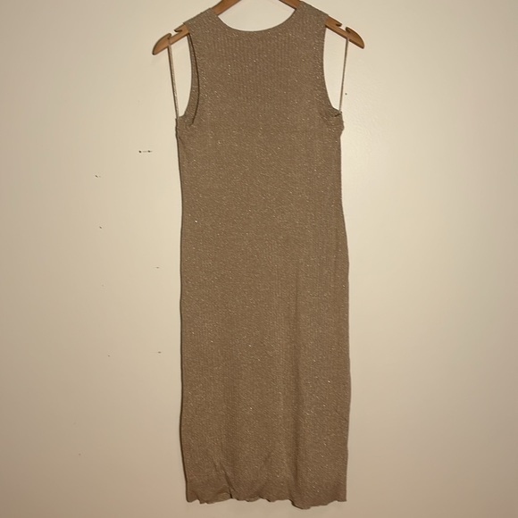 Banana Republic Metallic Scoop Neck Sweater Midi Dress Women’s Tan US Size MP - Picture 8 of 11